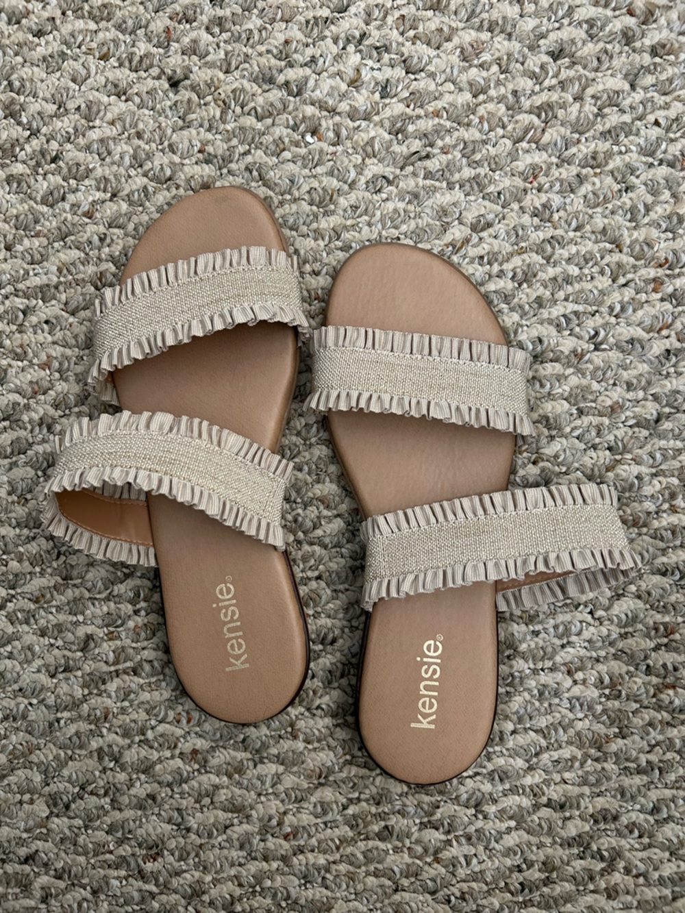 Kensie Neutral Ruffled Double-Strap Slide Sandals